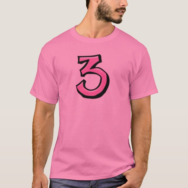 Camiseta Números de bobo 3 rosa T-shirt masculina (Frente)