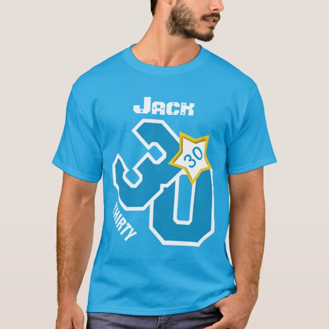 Camiseta Números grandes do aniversário de 30 anos e nome (Frente)