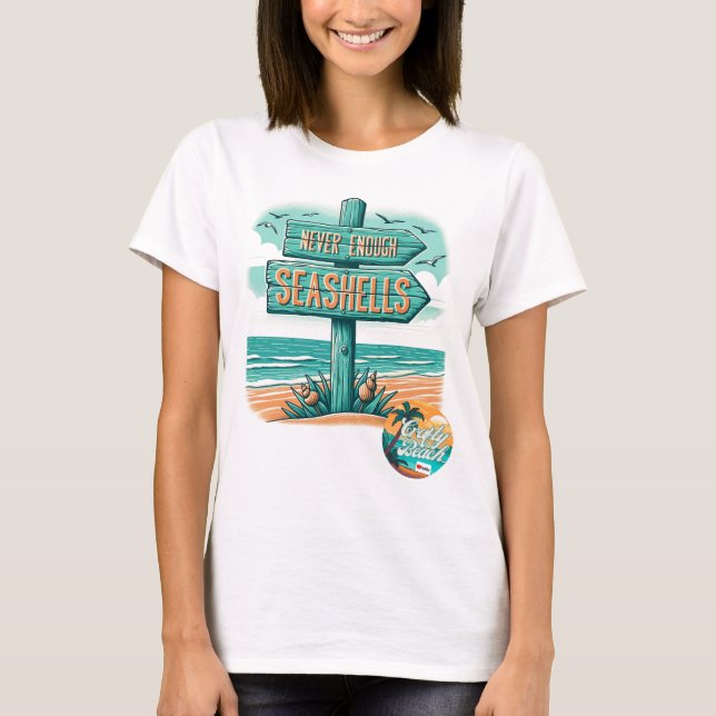 Camiseta Nunca Chega de conchas por Crafty Beach (Frente)