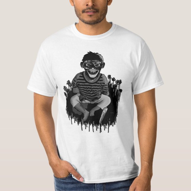 Camiseta Nunca confie um chimpanzé com uma faca de (Frente)