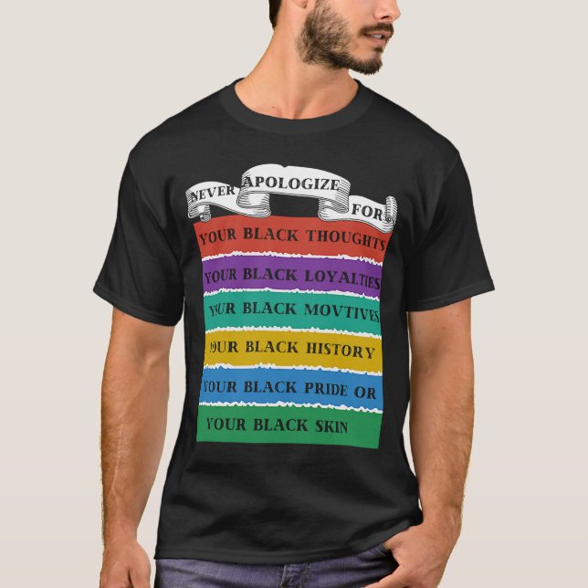 Camiseta Nunca Desculpar o Histórico Negro Mês BLM Melanin  (Frente)