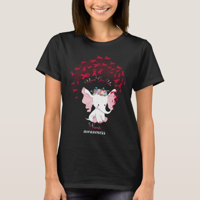 Camiseta Nunca Desista Da Sensibilização Sepsis - Elefante  (Frente)