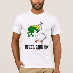 Camiseta Nunca desista do Pelicano Motivacional e do Sapo