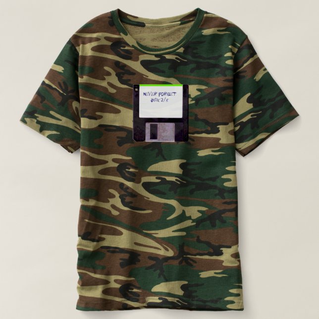 Camiseta Nunca Esqueça a Camouflagem de Disquete (Frente do Design)