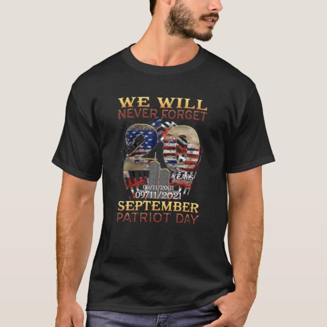 Camiseta Nunca Esqueça o Dia Memorial 20 Anniversário 911 P (Frente)