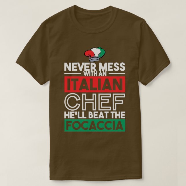 CAMISETA NUNCA MAIS COM PRESENTES CHEF FOCACCIA ITALIANOS (Frente do Design)