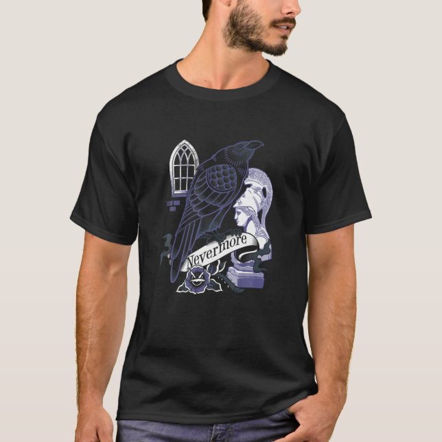 Camiseta Nunca mais Raven Gothic Poetry Book Sobreviveu Poe (Frente)