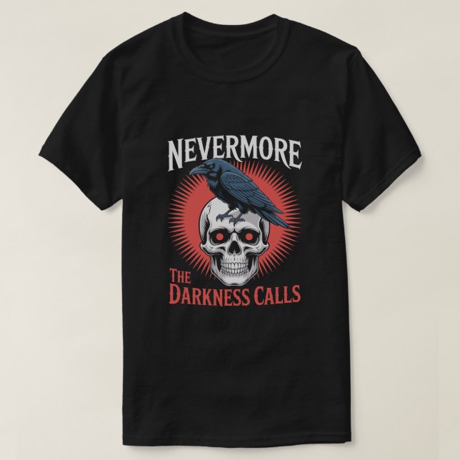 Camiseta Nunca mais Raven Raven Skull Gothic Horror Tee (Frente do Design)