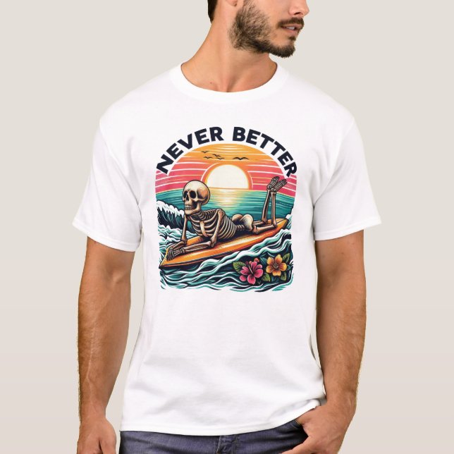 Camiseta Nunca Melhor - Skelset surf Sunset Wave Design (Frente)