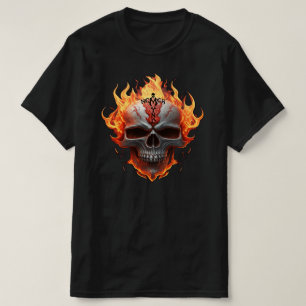 Camiseta Nunca Mente Flaming Skull Metal Duro Rocker Music
