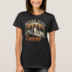 Camiseta Nunca Pare de Explorar Aventura do Pôr do Sol nas