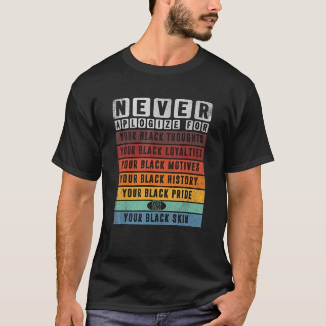 Camiseta Nunca Peça Desculpas Mês da História Negra BLM Mel (Frente)