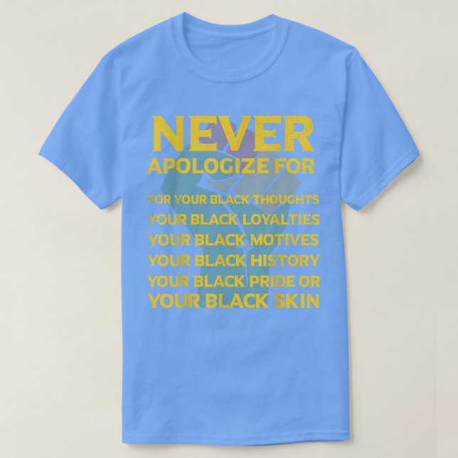 Camiseta Nunca se desculpe pelos seus pensamentos negros (Frente do Design)