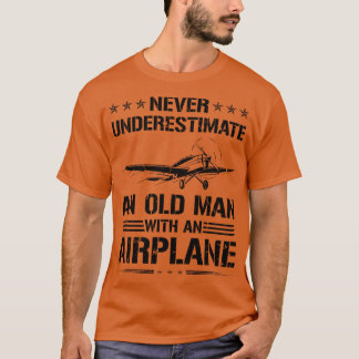 Camiseta Nunca Subestimar Avião Piloto de Homem Antigo
