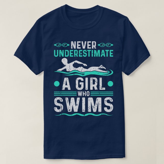 Camiseta Nunca Subestimar Natação de Menina (Frente do Design)