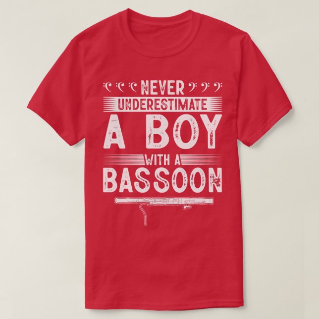 Camiseta Nunca Subestime o Boy Play Bassoon (Frente do Design)