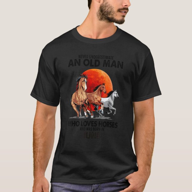 Camiseta Nunca Subestime Um Velho Que Ama Cavalos E (Frente)