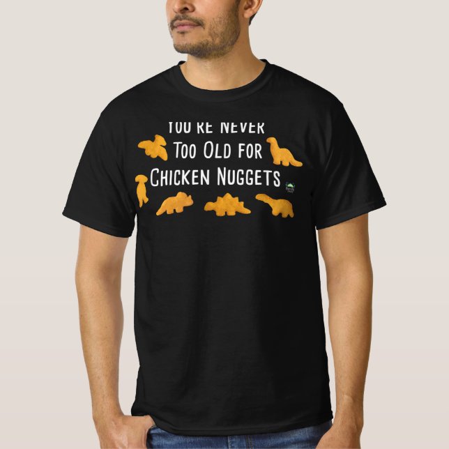 Camiseta Nunca Velho para Dino Chicken Nuggen Transpira Suo (Frente)