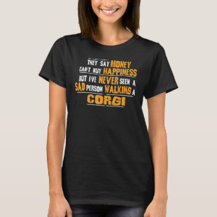 Camiseta Nunca Viu Pessoa Triste Passeando Corgi
