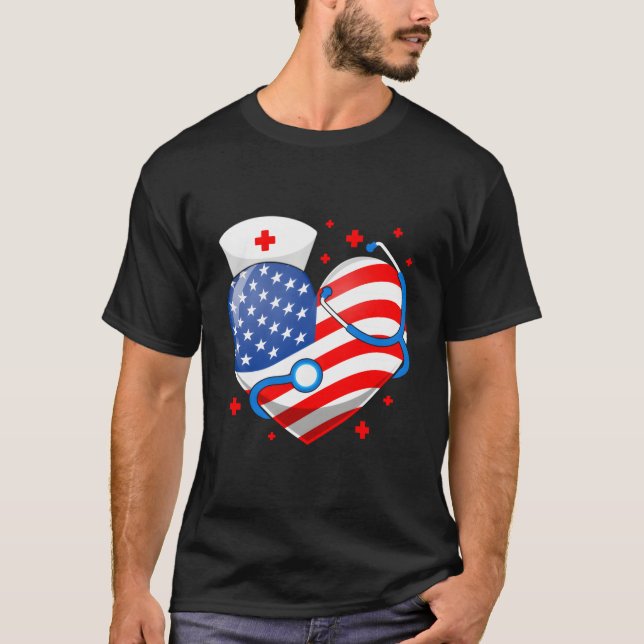 Camiseta Nurse 4Th Of July American Flag He Stethoscope Nur (Frente)