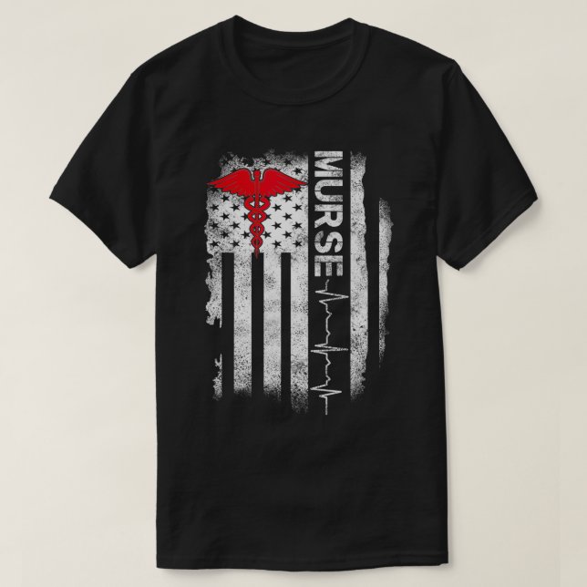 Camiseta Nurse American Flag ER ER PACU L&D PICU registrado (Frente do Design)