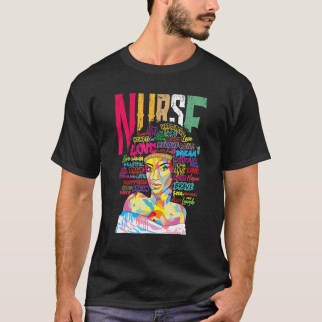 Camiseta Nurse Black Woman Magic Afro Melanin Queen Black H (Frente)
