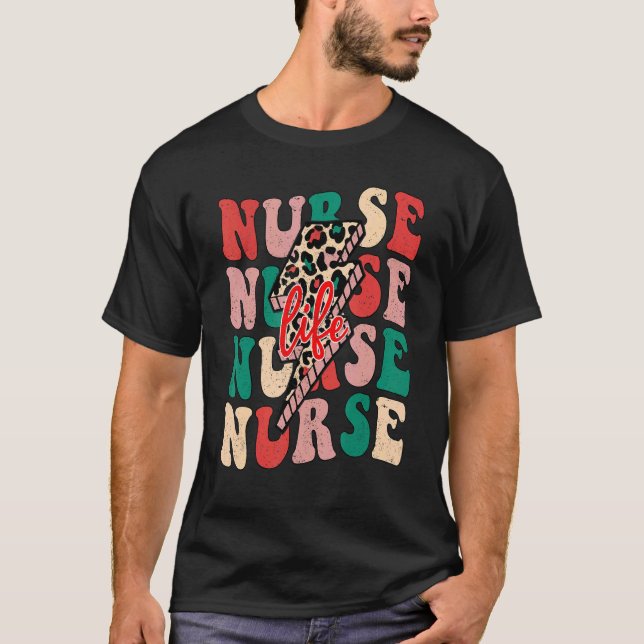 Camiseta Nurse Christmas  Lightning Bolt Leopard Christmas  (Frente)
