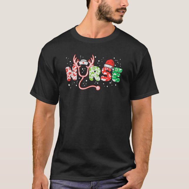 Camiseta Nurse Christmas Stethoscope Nurses Xmas Pajamas PJ (Frente)