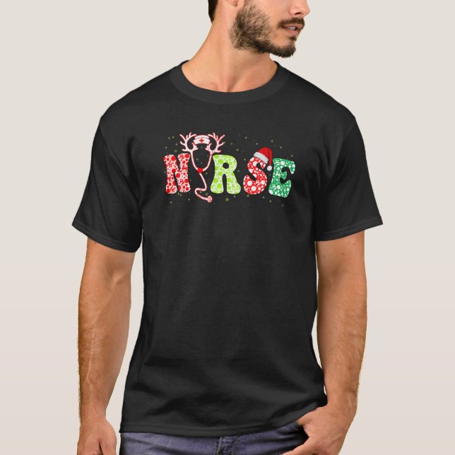 Camiseta Nurse Christmas Stethoscope Nurses Xmas Pajamas PJ (Frente)