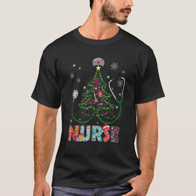 Camiseta Nurse Christmas Tree Stethoscope RN LPN Scrub Nurs (Frente)