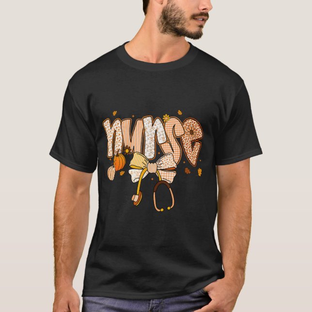 Camiseta Nurse Coquette Bow Stethoscope Pumpkin Thanksgivin (Frente)