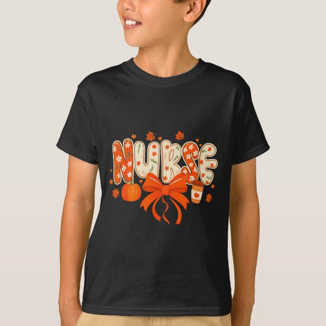 Camiseta Nurse Fall Autumn Pumpkin Sce Coffee Thanksgiving  (Frente)
