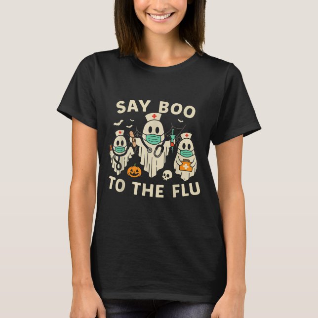 Camiseta Nurse Halloween Ghost Crew Vaccine Say Boo To The  (Frente)