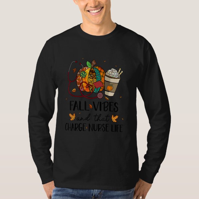 Camiseta Nurse Leopard Pumpkin Fall Vibes And That Charge N (Frente)