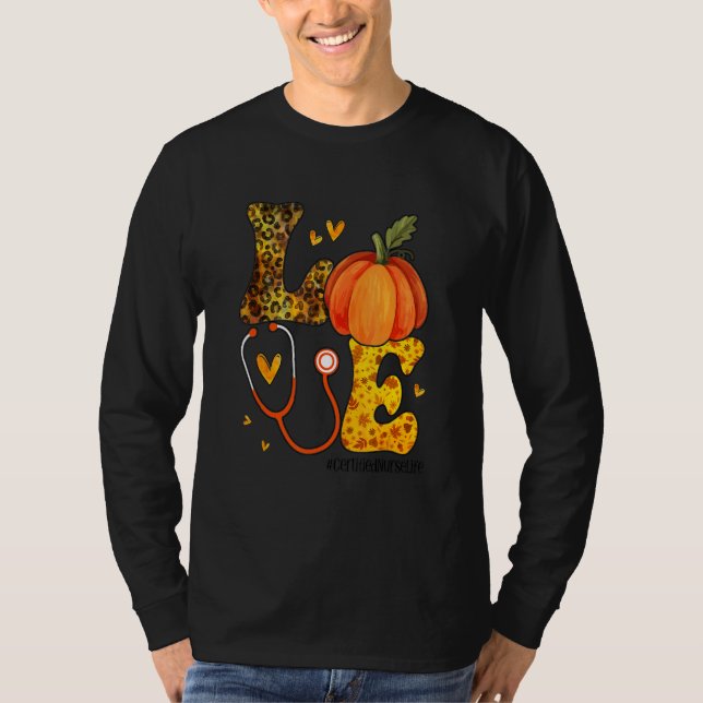Camiseta Nurse Leopard Pumpkin Thanksgiving Love Certified  (Frente)
