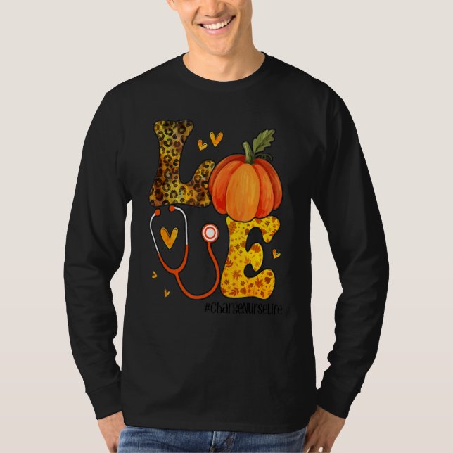 Camiseta Nurse Leopard Pumpkin Thanksgiving Love Charge Nur (Frente)