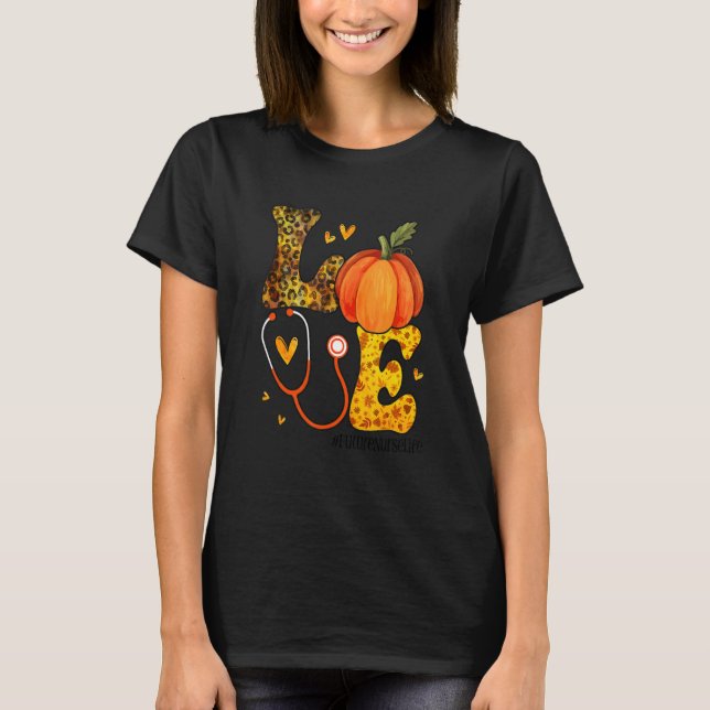 Camiseta Nurse Leopard Pumpkin Thanksgiving Love Future Nur (Frente)