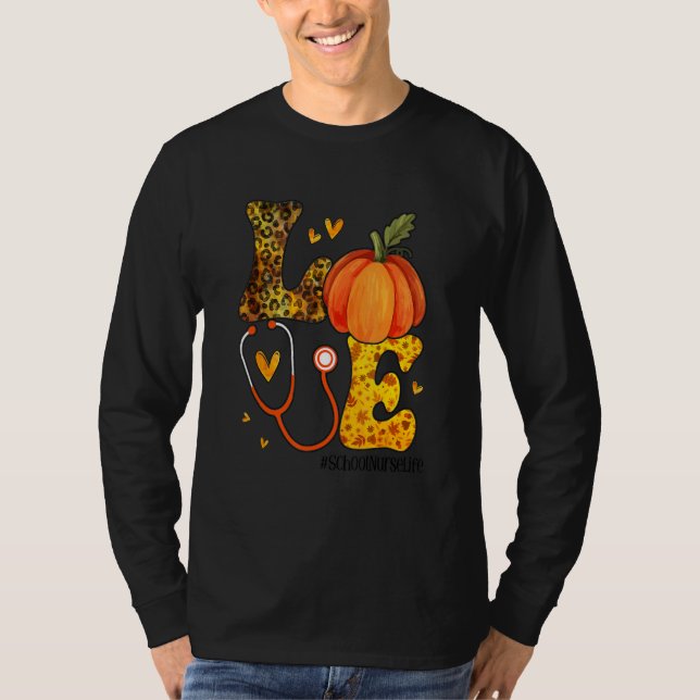 Camiseta Nurse Leopard Pumpkin Thanksgiving Love School Nur (Frente)