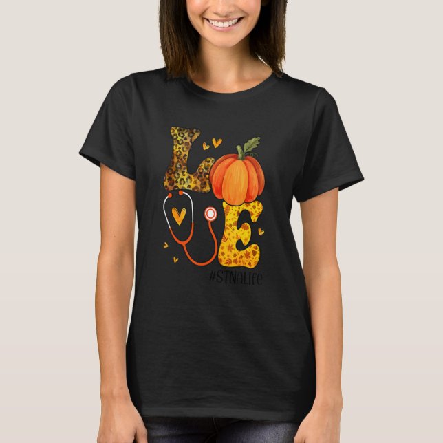 Camiseta Nurse Leopard Pumpkin Thanksgiving Love STNA Nurse (Frente)