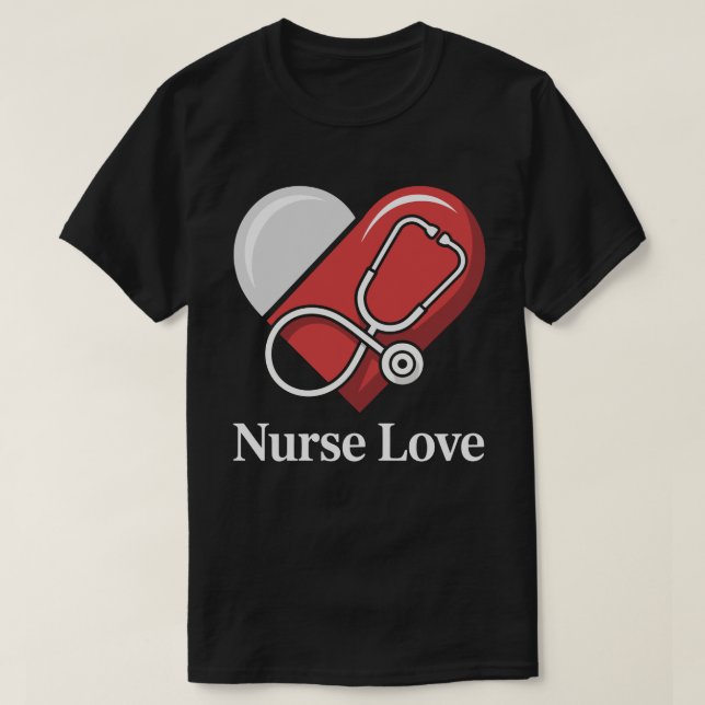 Camiseta Nurse Love Heartbeat Stethoscope Tee (Frente do Design)