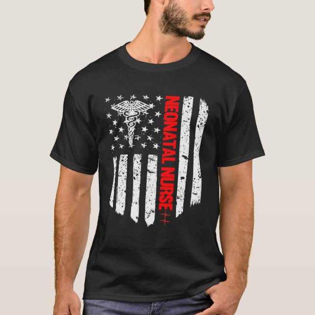 Camiseta Nurse Neonatal American Flag RN Enfermeira Registr (Frente)