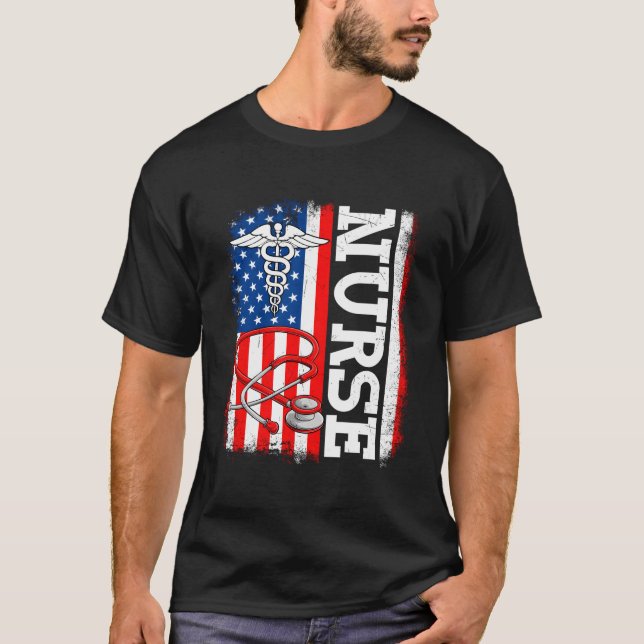 Camiseta Nurse Nursing American Flag Patriotic 4Th Of July (Frente)