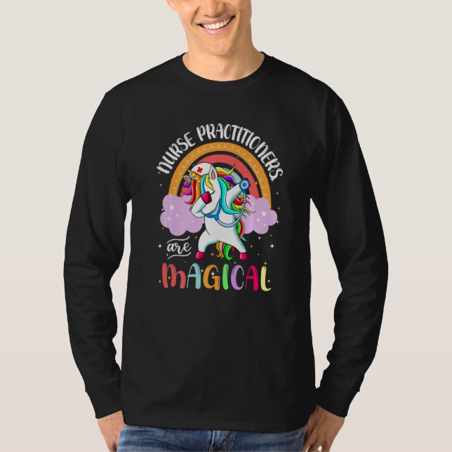 Camiseta Nurse Practitioner RN NP Rainbow Unicorn Dabbing L (Frente)