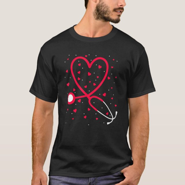 Camiseta Nurse Valentine's Day Heart Stethoscope (Frente)