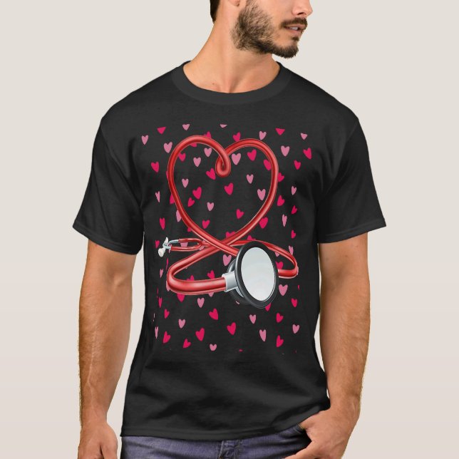 Camiseta Nurses Valentines Day Hearts Stethoscope and Heart (Frente)