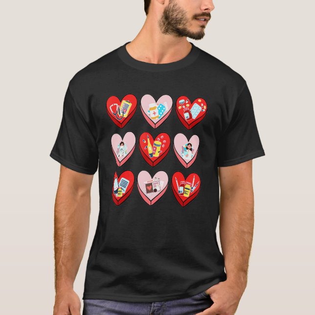 Camiseta Nursing Heart Cute Valentine Day Group Matching (Frente)