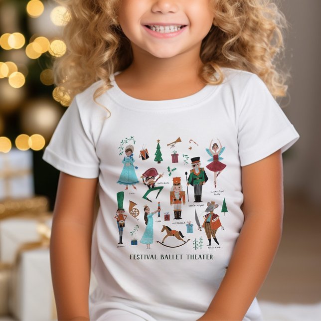 Camiseta Nutcracker personagens de Balé de Natal T-Shirt (Nutcracker Ballet characters Christmas T-Shirt)