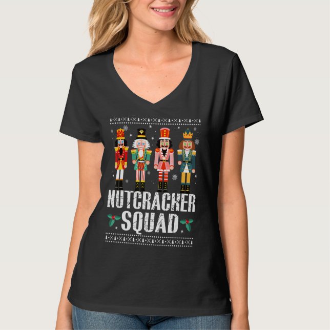 Camiseta Nutcracker Squad Engraçado Natal Pajama Holiday Ba (Frente)