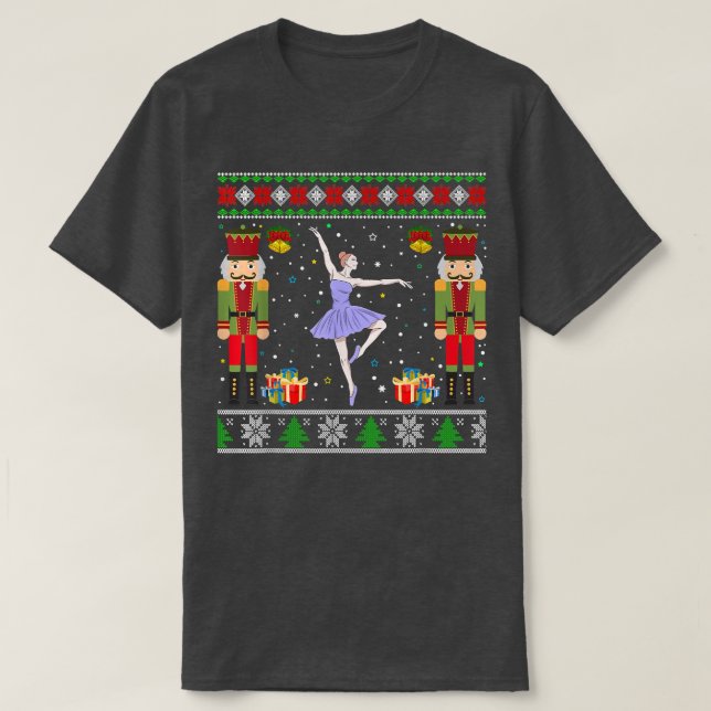 Camiseta Nutcracker Ugly Christmas Sweater em um Natal engr (Frente do Design)
