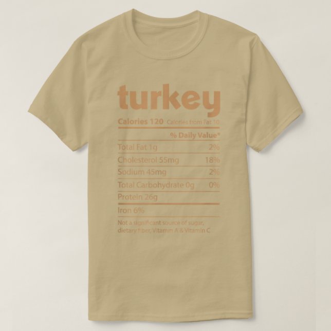Camiseta Nutritional Facts for Turkey, Funny Custom Thanksg (Frente do Design)